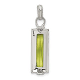 Sterling Silver Pendant with Rectangular Green Cubic Zirconia and Gold Tone Heart Accents