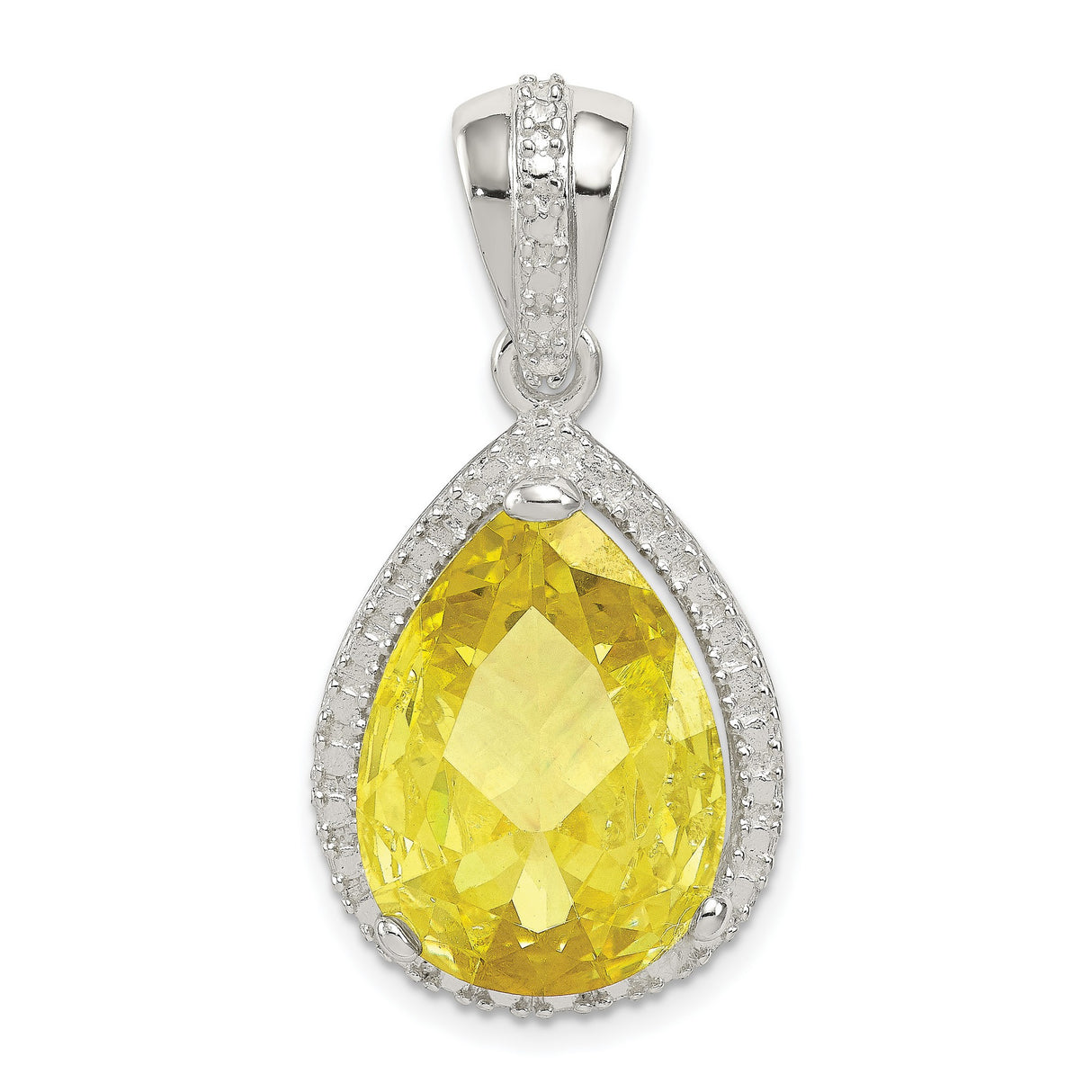 Pear Shape Green CZ Charm Pendant in Real 925 Sterling Silver