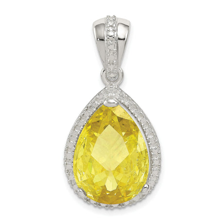 Pear Shape Green CZ Charm Pendant in Real 925 Sterling Silver