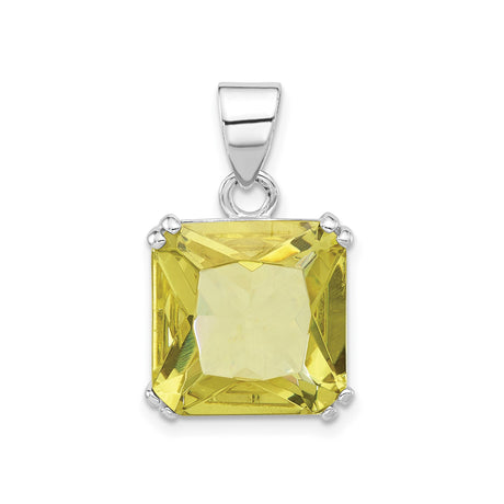 Sterling Silver Pendant with Square Cubic Zirconia, Modern Minimalist Design for Women