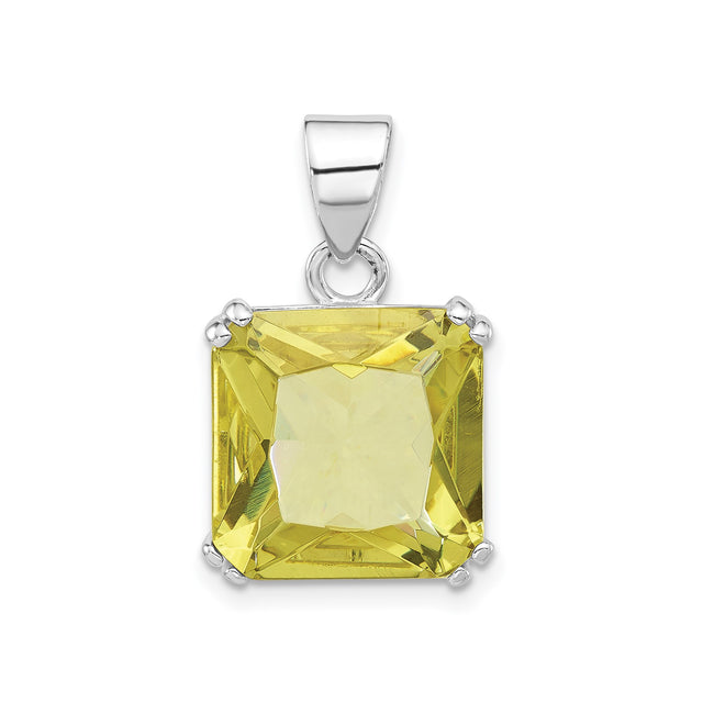 Sterling Silver Pendant with Square Cubic Zirconia, Modern Minimalist Design for Women