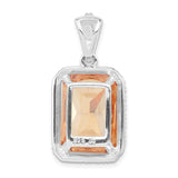 Sterling Silver Pendant with Large Rectangular Orange Cubic Zirconia and Clear Crystal Border