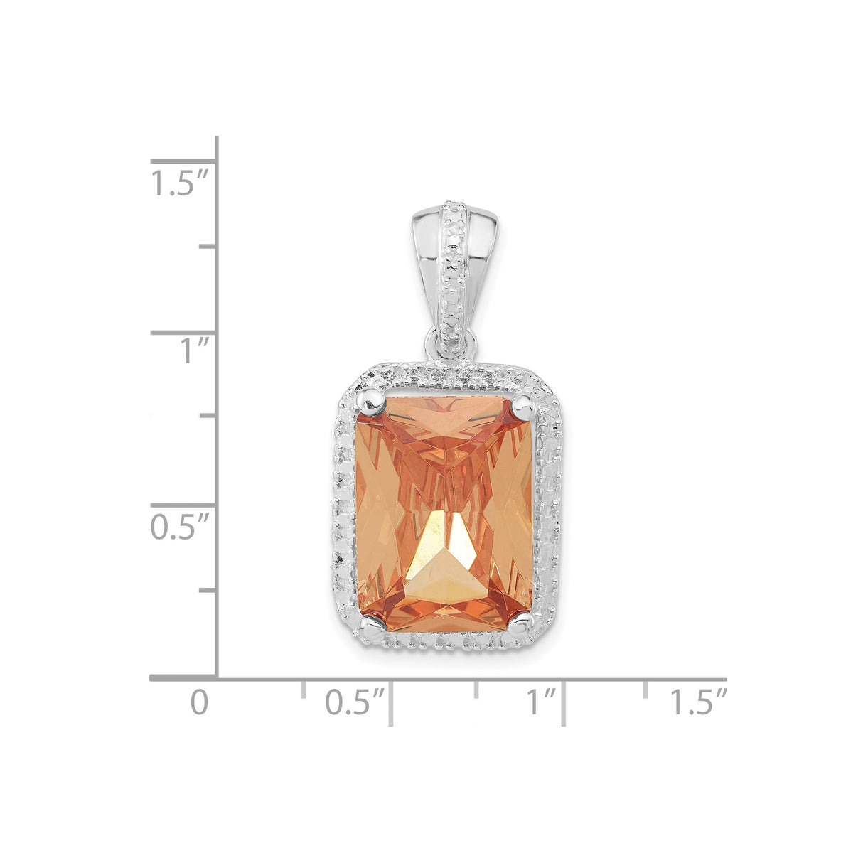 Sterling Silver Pendant with Large Rectangular Orange Cubic Zirconia and Clear Crystal Border