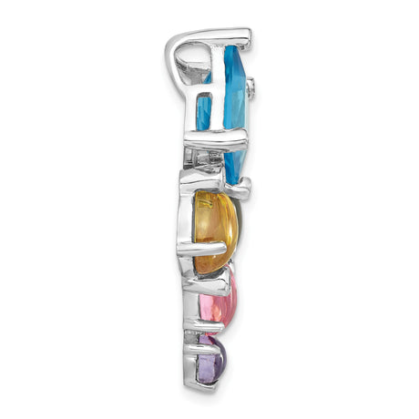 Sterling Silver Pendant with Cubic Zirconia, Blue Topaz, Peridot, Pink and Purple Stones