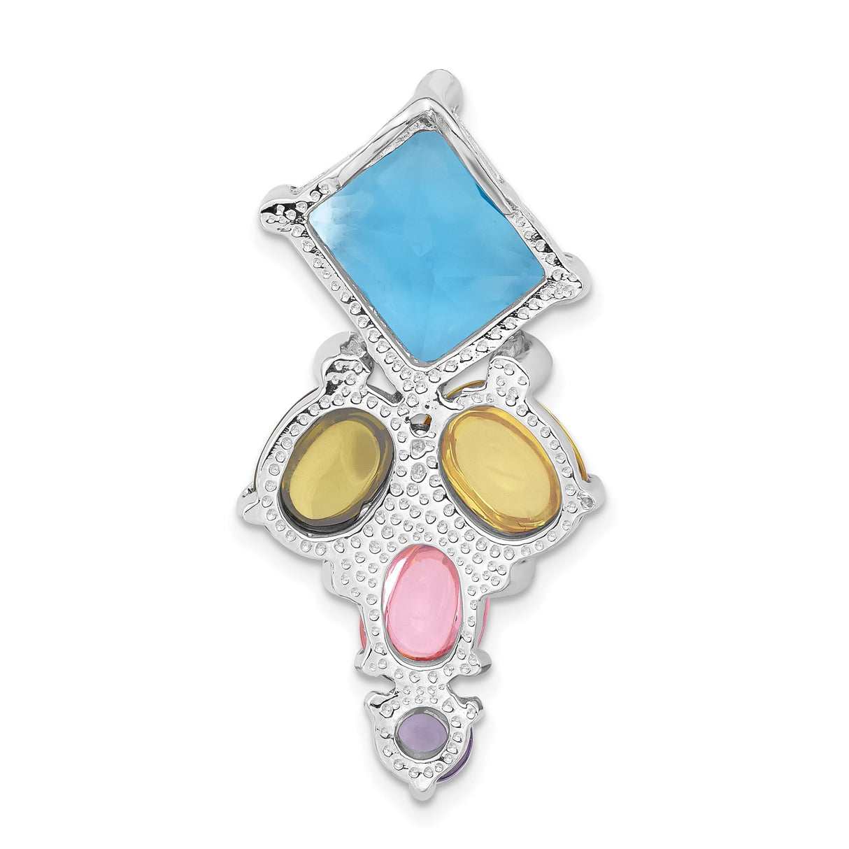 Sterling Silver Pendant with Cubic Zirconia, Blue Topaz, Peridot, Pink and Purple Stones