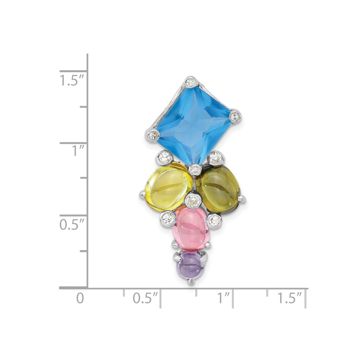 Sterling Silver Pendant with Cubic Zirconia, Blue Topaz, Peridot, Pink and Purple Stones