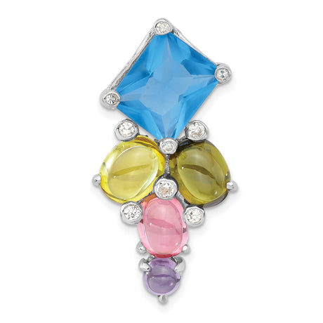 Sterling Silver Pendant with Cubic Zirconia, Blue Topaz, Peridot, Pink and Purple Stones