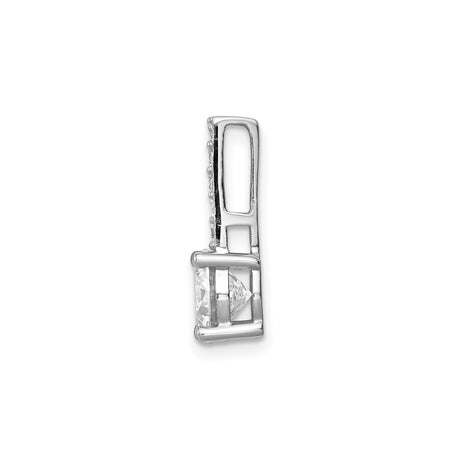 Sterling Silver Solitaire Pendant with Round Cut Cubic Zirconia and Vertical Accents