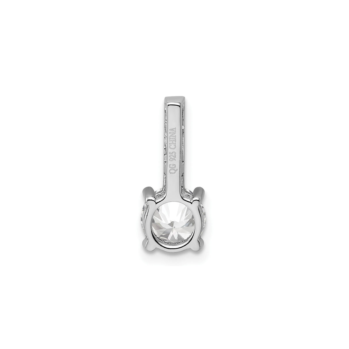Sterling Silver Solitaire Pendant with Round Cut Cubic Zirconia and Vertical Accents