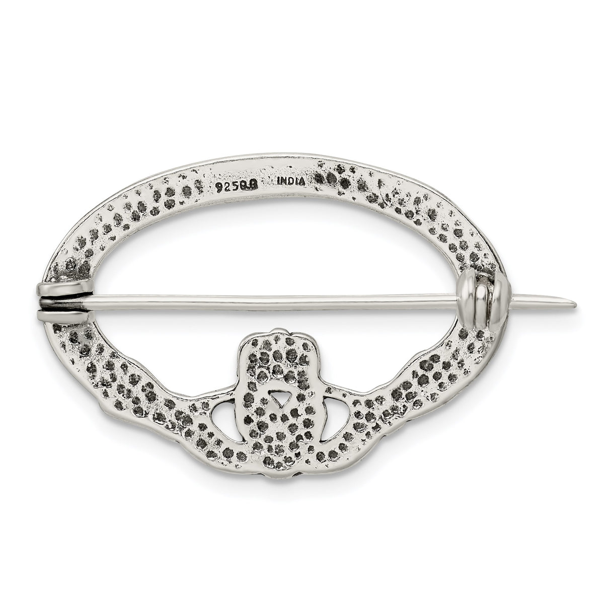 Sterling Silver Claddagh Brooch with Heart, Hands and Crown, Traditional Irish Pin