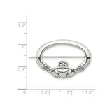 Sterling Silver Claddagh Brooch with Heart, Hands and Crown, Traditional Irish Pin