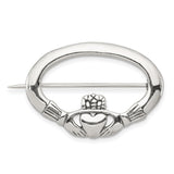 Sterling Silver Claddagh Brooch with Heart, Hands and Crown, Traditional Irish Pin