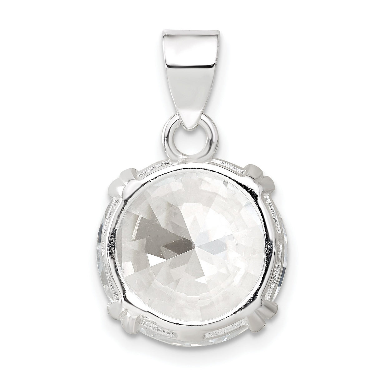 Round Clear CZ Charm Pendant in Real 925 Sterling Silver