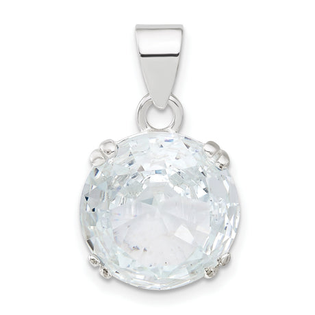 Round Clear CZ Charm Pendant in Real 925 Sterling Silver