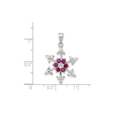 Sterling Silver Snowflake Pendant with White and Pink Cubic Zirconia, Winter Holiday Jewelry