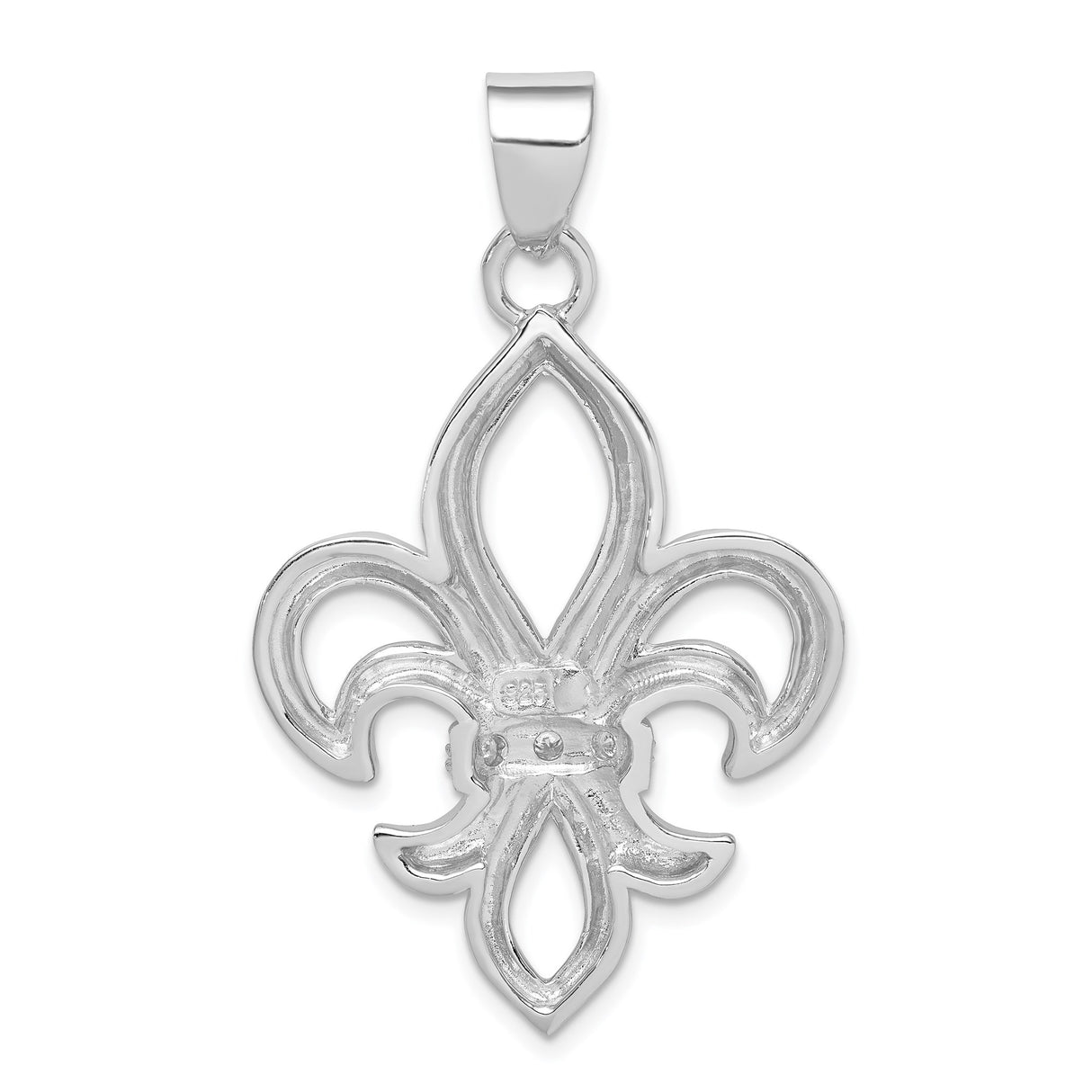 Sterling Silver Fleur-de-Lis Pendant with Cubic Zirconia Accents, Openwork Design