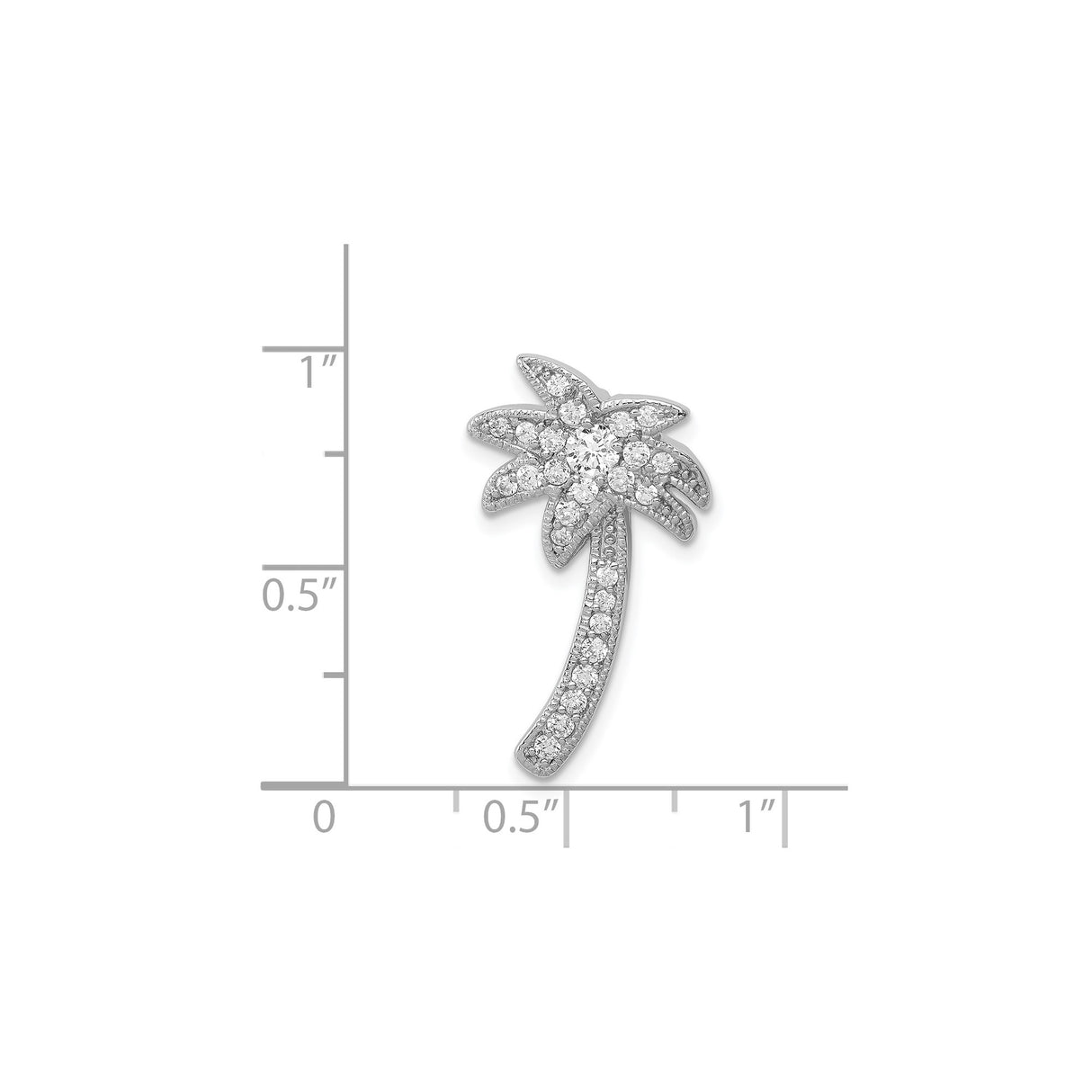 CZ Palm Tree Slide Charm Pendant in Real 925 Sterling Silver