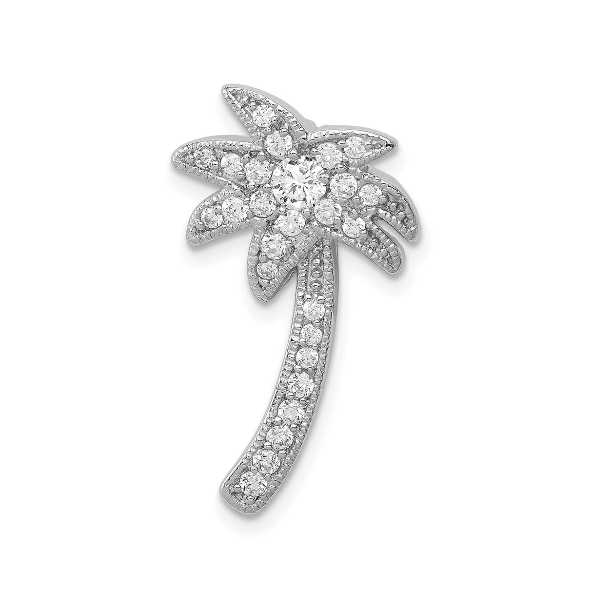CZ Palm Tree Slide Charm Pendant in Real 925 Sterling Silver