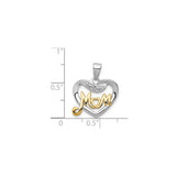 Sterling Silver Heart Pendant with Diamond, Mom Design and Gold Tone Lettering