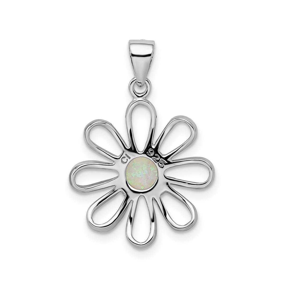 Sterling Silver Flower Pendant with Lab Created Opal, Open Petal Design, Boho Nature Style
