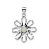 Sterling Silver Flower Pendant with Lab Created Opal, Open Petal Design, Boho Nature Style