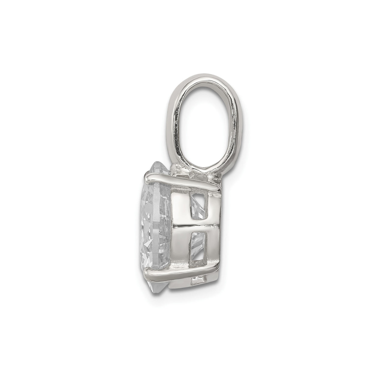 Sterling Silver Solitaire Pendant with Round Cut Cubic Zirconia in Four Prong Setting