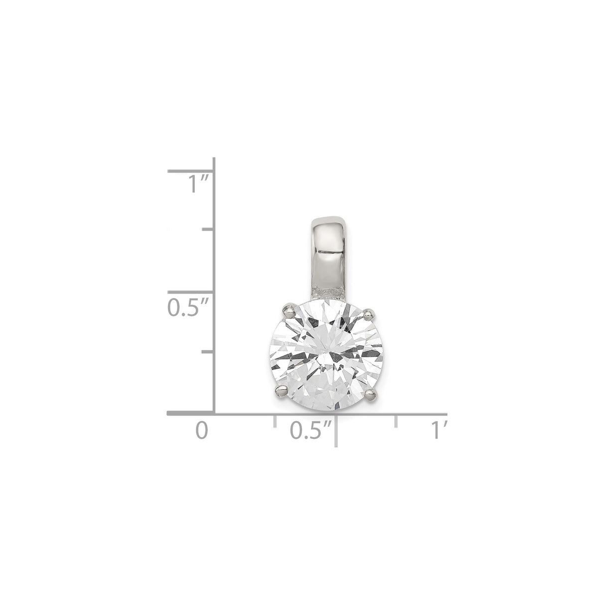 Sterling Silver Solitaire Pendant with Round Cut Cubic Zirconia in Four Prong Setting
