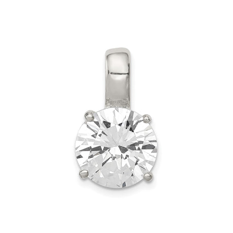 Sterling Silver Solitaire Pendant with Round Cut Cubic Zirconia in Four Prong Setting