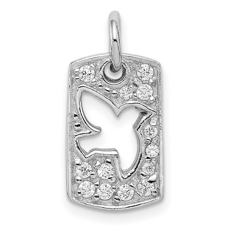 Sterling Silver Dove Pendant with Cutout Design and Cubic Zirconia, Christian Symbolic Jewelry