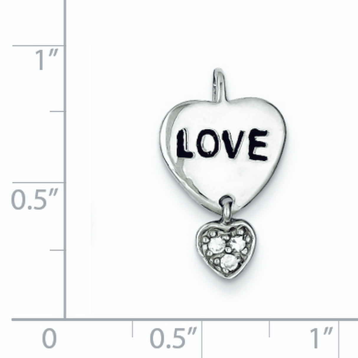 Sterling Silver Heart Pendant with Cubic Zirconia and LOVE Word Dangle Charm for Women