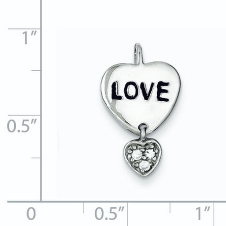 Sterling Silver Heart Pendant with Cubic Zirconia and LOVE Word Dangle Charm for Women