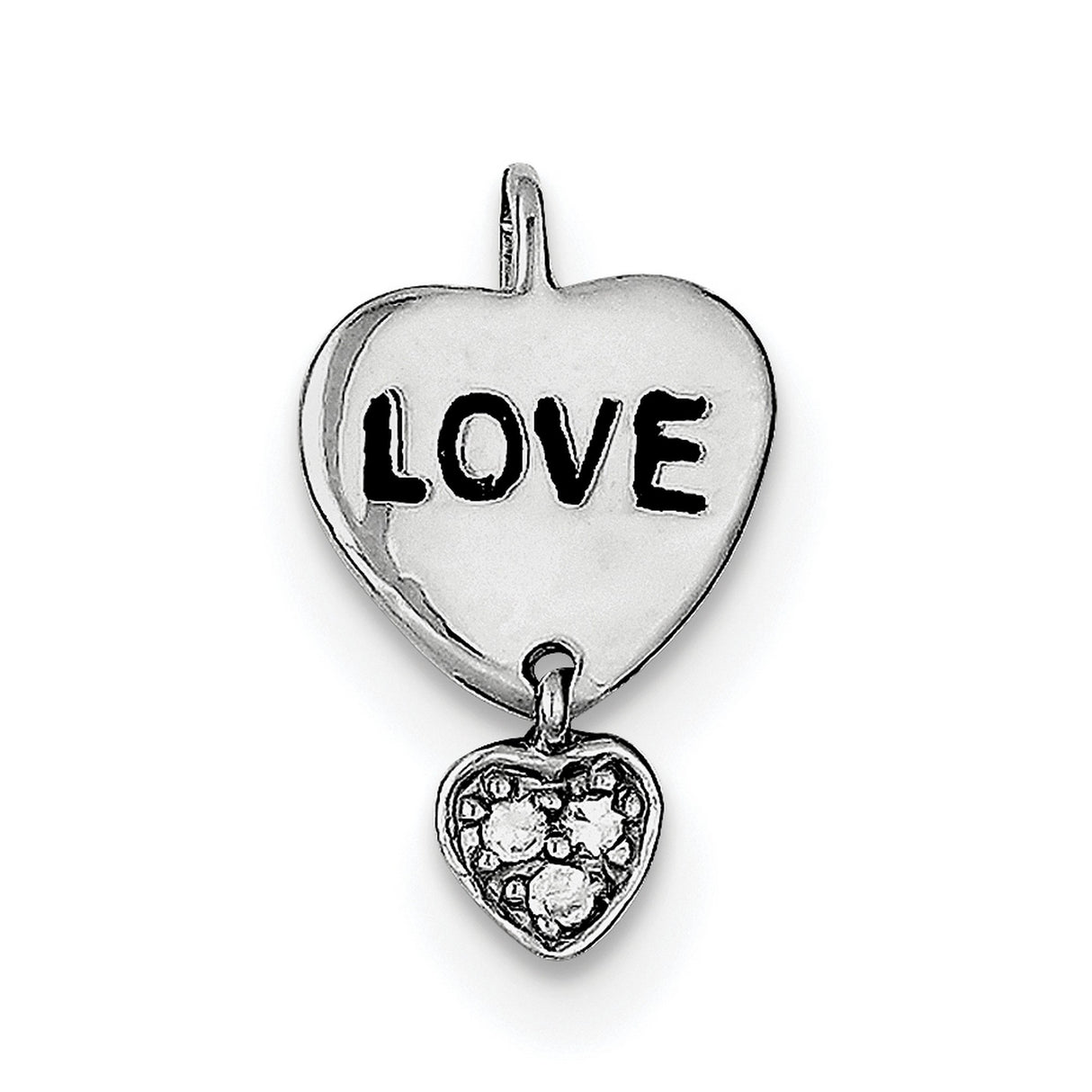 Sterling Silver Heart Pendant with Cubic Zirconia and LOVE Word Dangle Charm for Women