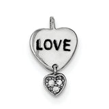 Sterling Silver Heart Pendant with Cubic Zirconia and LOVE Word Dangle Charm for Women