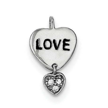 Sterling Silver Heart Pendant with Cubic Zirconia and LOVE Word Dangle Charm for Women