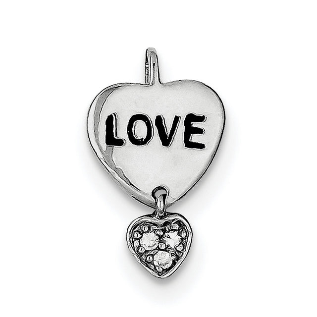 Sterling Silver Heart Pendant with Cubic Zirconia and LOVE Word Dangle Charm for Women