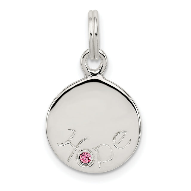 Sterling Silver Hope Pendant with Pink Cubic Zirconia Accent, Spiritual Symbolic Jewelry for Women