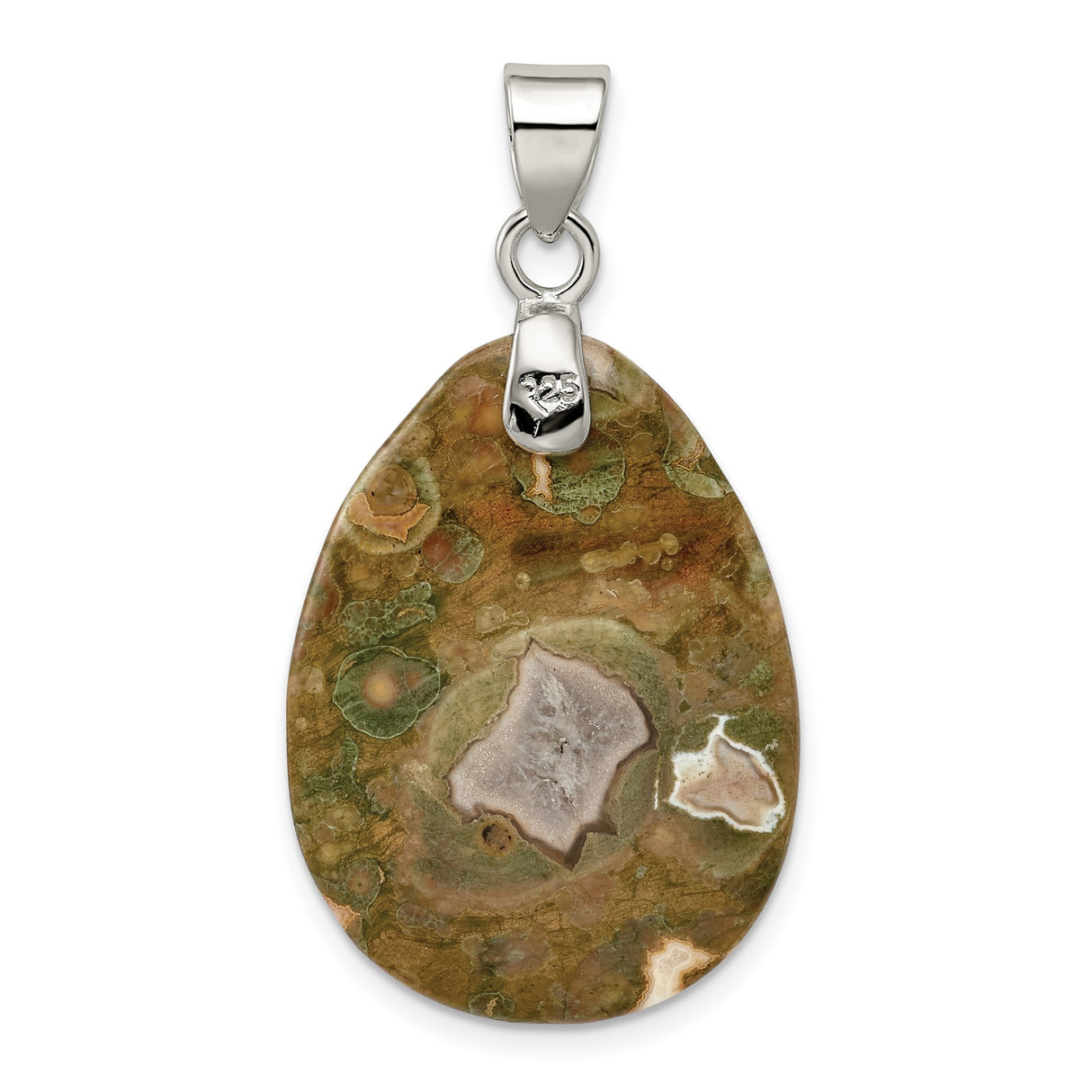Sterling Silver Teardrop Jasper Pendant, Boho Earthy Tones, Unisex Nature-Inspired Jewelry