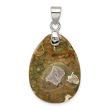 Sterling Silver Teardrop Jasper Pendant, Boho Earthy Tones, Unisex Nature-Inspired Jewelry