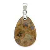 Sterling Silver Teardrop Jasper Pendant, Boho Earthy Tones, Unisex Nature-Inspired Jewelry