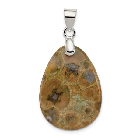 Sterling Silver Teardrop Jasper Pendant, Boho Earthy Tones, Unisex Nature-Inspired Jewelry