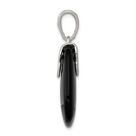 Sterling Silver Filigree Pendant with Onyx, Vintage Scrollwork and Antique Finish
