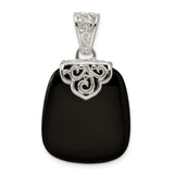 Sterling Silver Filigree Pendant with Onyx, Vintage Scrollwork and Antique Finish