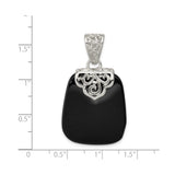 Sterling Silver Filigree Pendant with Onyx, Vintage Scrollwork and Antique Finish