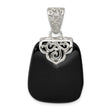Sterling Silver Filigree Pendant with Onyx, Vintage Scrollwork and Antique Finish