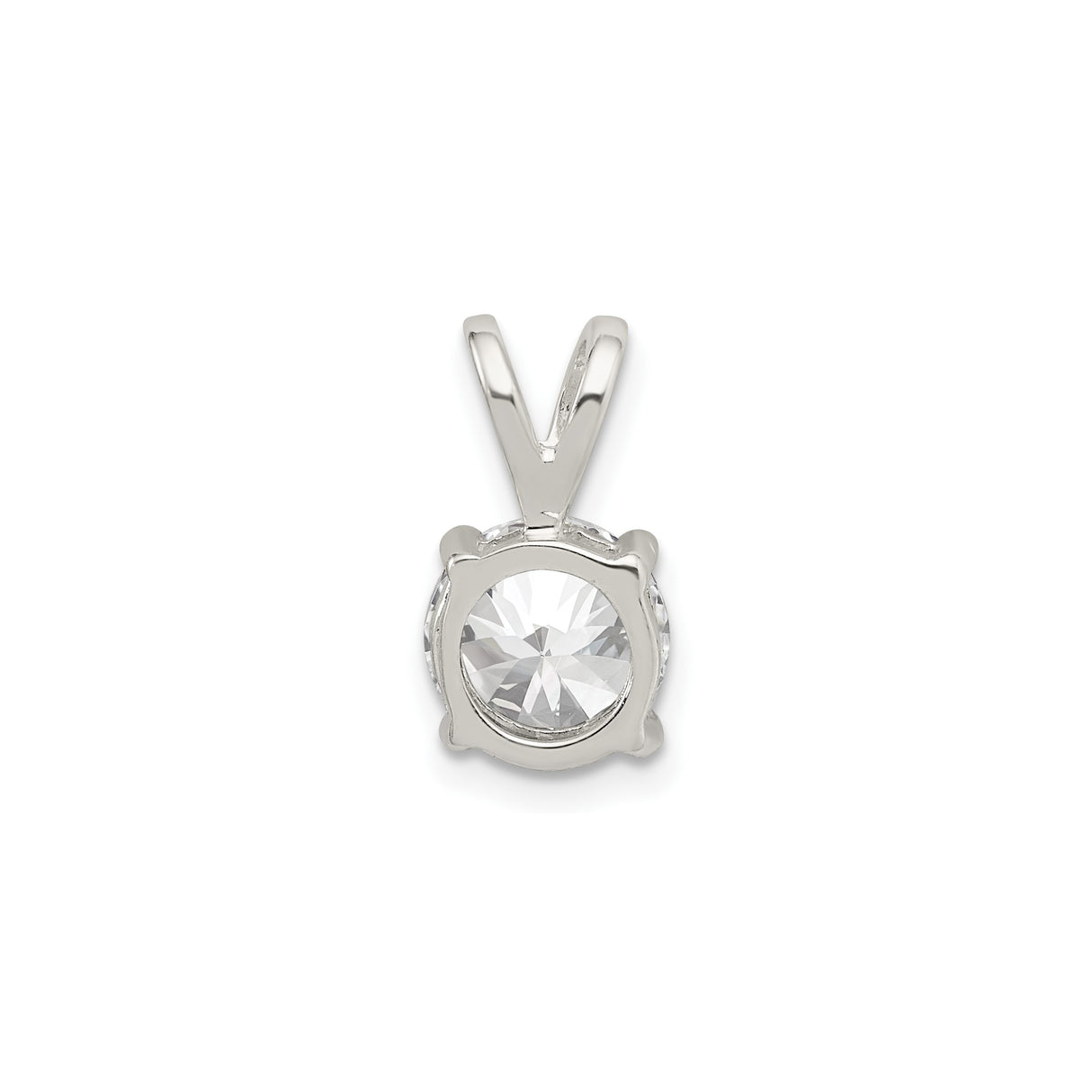 Sterling Silver Solitaire Pendant with Round Cut Cubic Zirconia, Classic Four Prong Setting