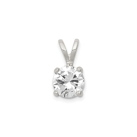 Sterling Silver Solitaire Pendant with Round Cut Cubic Zirconia, Classic Four Prong Setting