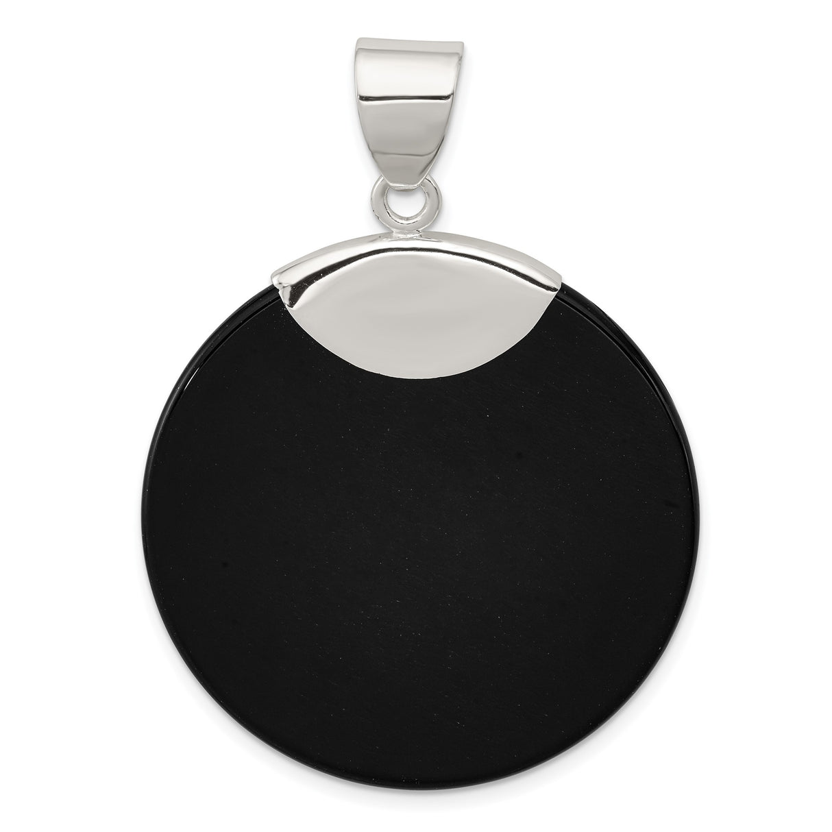 Sterling Silver Pendant with Black Onyx, Minimalist Round Design for Women or Unisex Wear