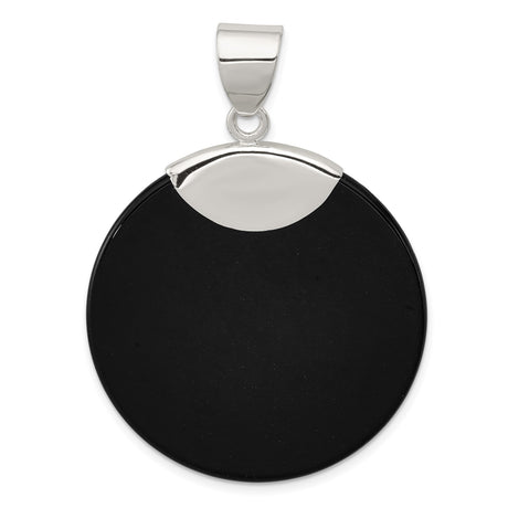 Sterling Silver Pendant with Black Onyx, Minimalist Round Design for Women or Unisex Wear
