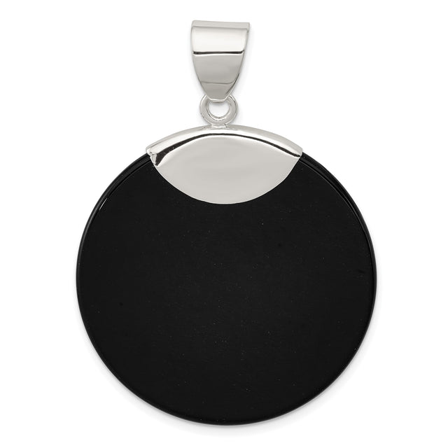 Sterling Silver Pendant with Black Onyx, Minimalist Round Design for Women or Unisex Wear