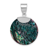 Sterling Silver Round Abalone Pendant, Blue Green Iridescent Shell, Coastal Boho Style